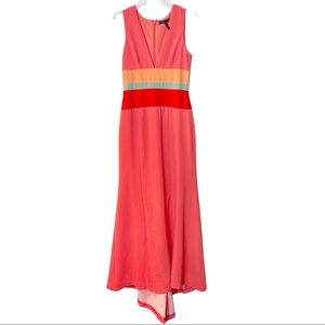 BCBGMaxazria Colorblock Sleeveless Deep V Neck maxi Dress